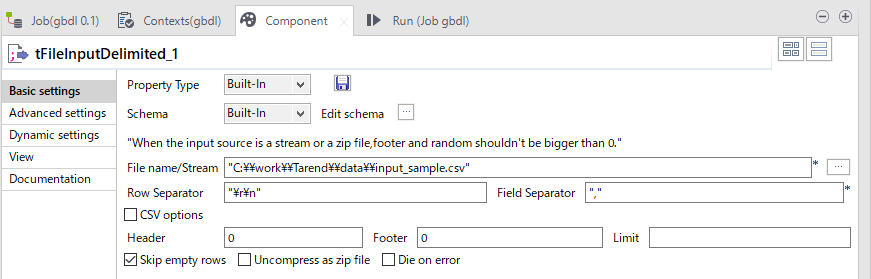 CSV 読み込み設定