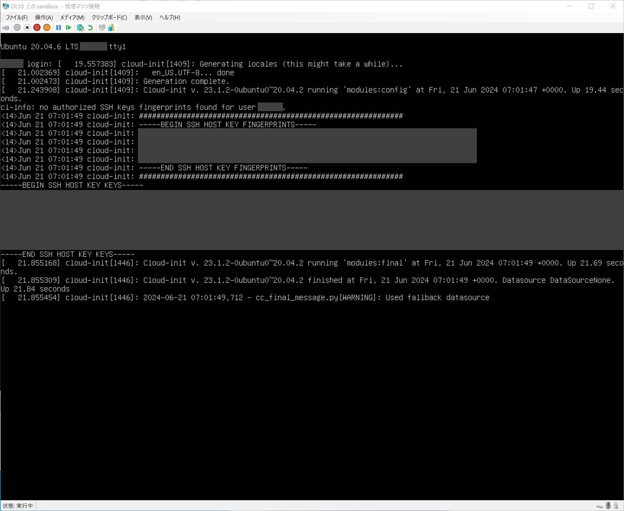 Screen after first reboot